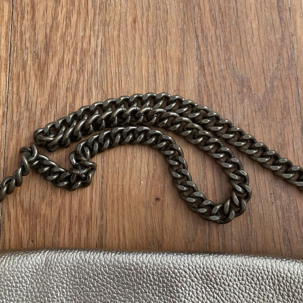 J. Crew Gold Leather Envelope Purse Clutch Chain Strap Metallic Evening Cocktail - Picture 9 of 10